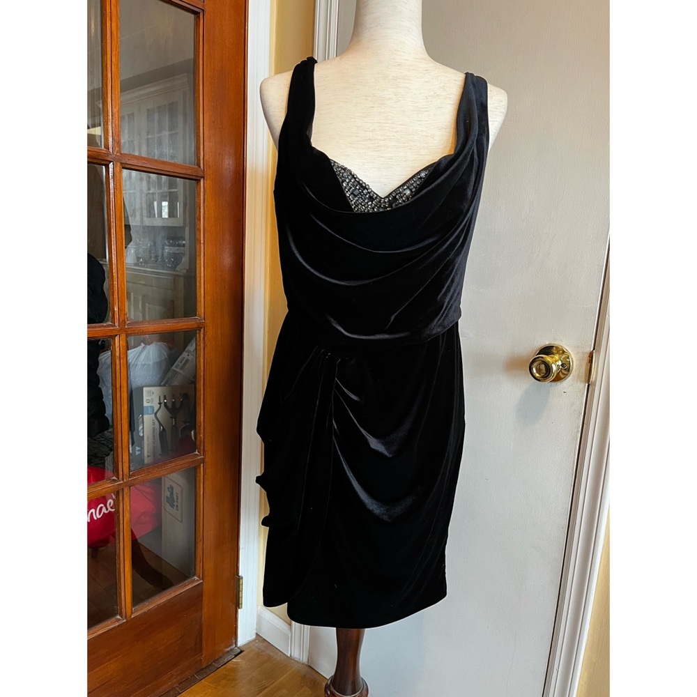 Aidan Mattox Y2K Black Velvet Rhinestone Mini Dress